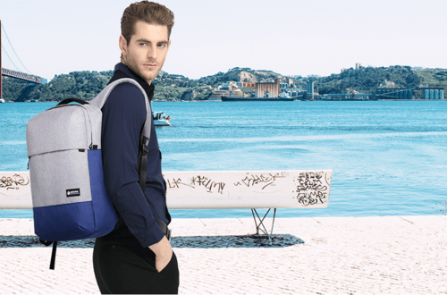 A bag on the back of a man